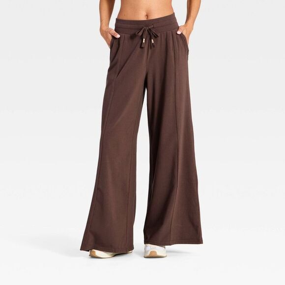 JoyLab Pants - Women's Active Washed Jersey Wide Leg Pants - JoyLab Brown S